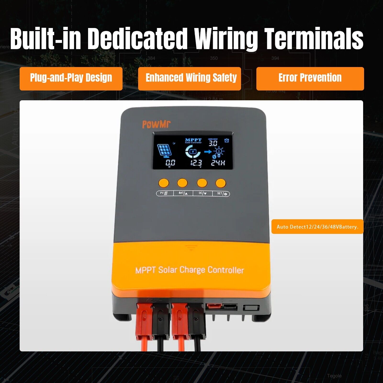 PowMr 60A MPPT Solar Charge Controller 12V 24V 36V 48V PV 160V Battery Regulator