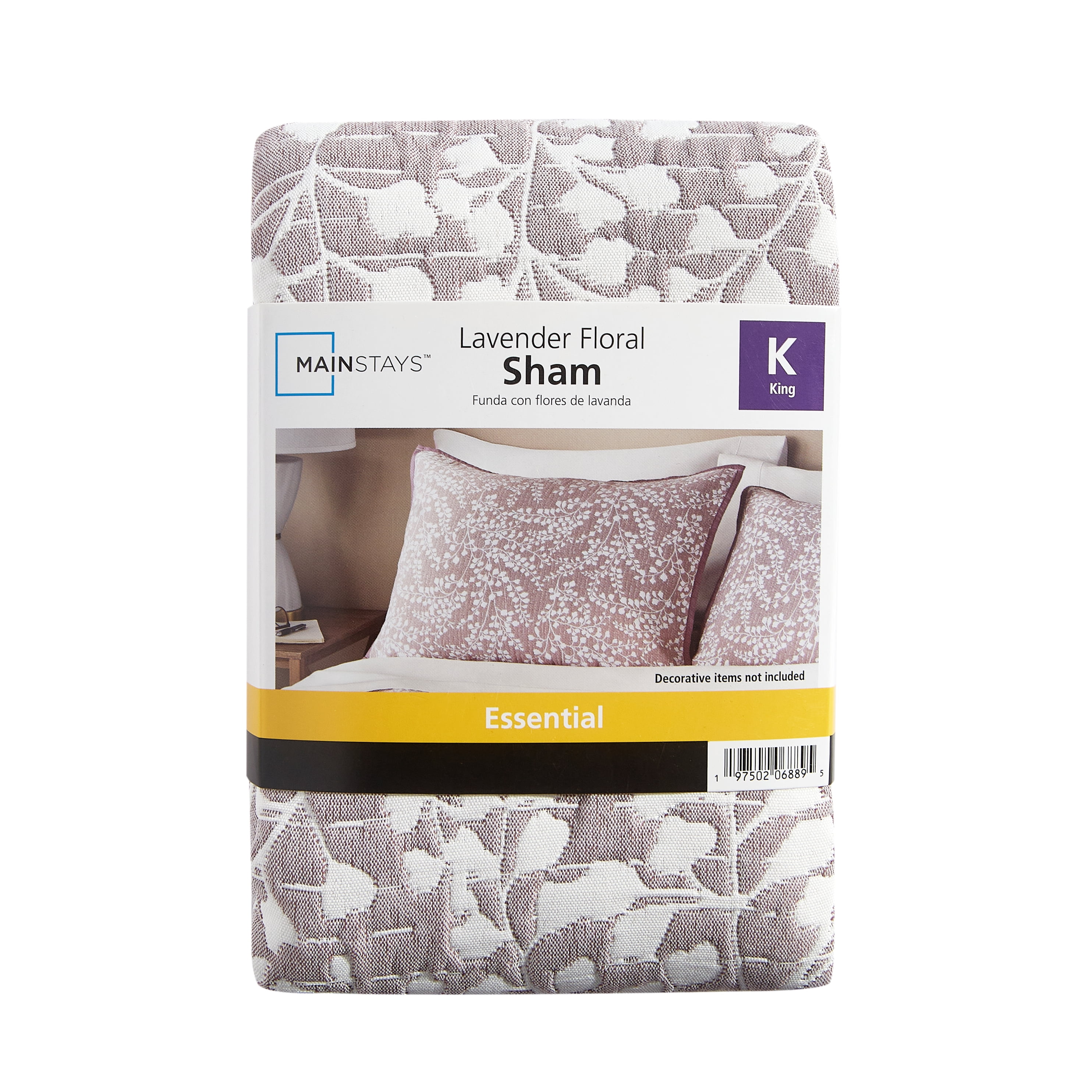 Mainstays Botanical Floral Stitched Pillow Sham, King, Light Purple, 1 Pack