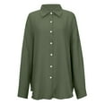 thumbnail image 4 of Olyvenn Women's Oversized Button Down Shirts Business Casual Long Sleeve Blouse Work Striped Tops Collared Cotton Linen Blouse Army Green S, 4 of 7
