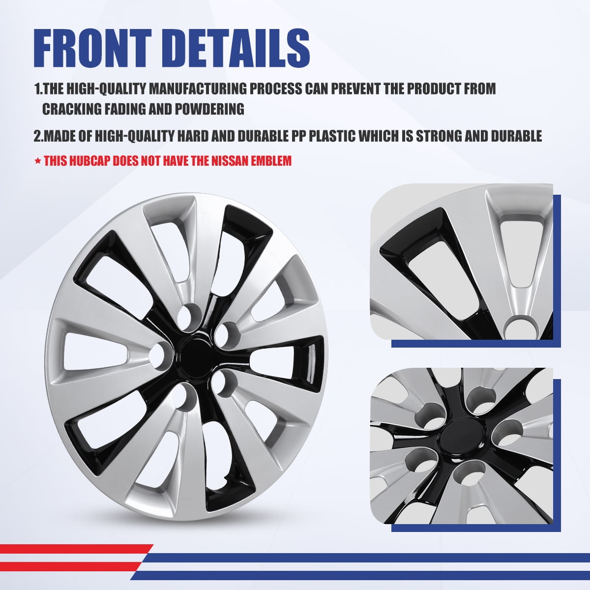 16 inch Set of 4 Hubcaps for Nissan Sentra 2013-2019,Wheel Rim Covers for Nissan Leaf 2011-2017,Snap on Installation,Silver Lacquer & Black Lacquer