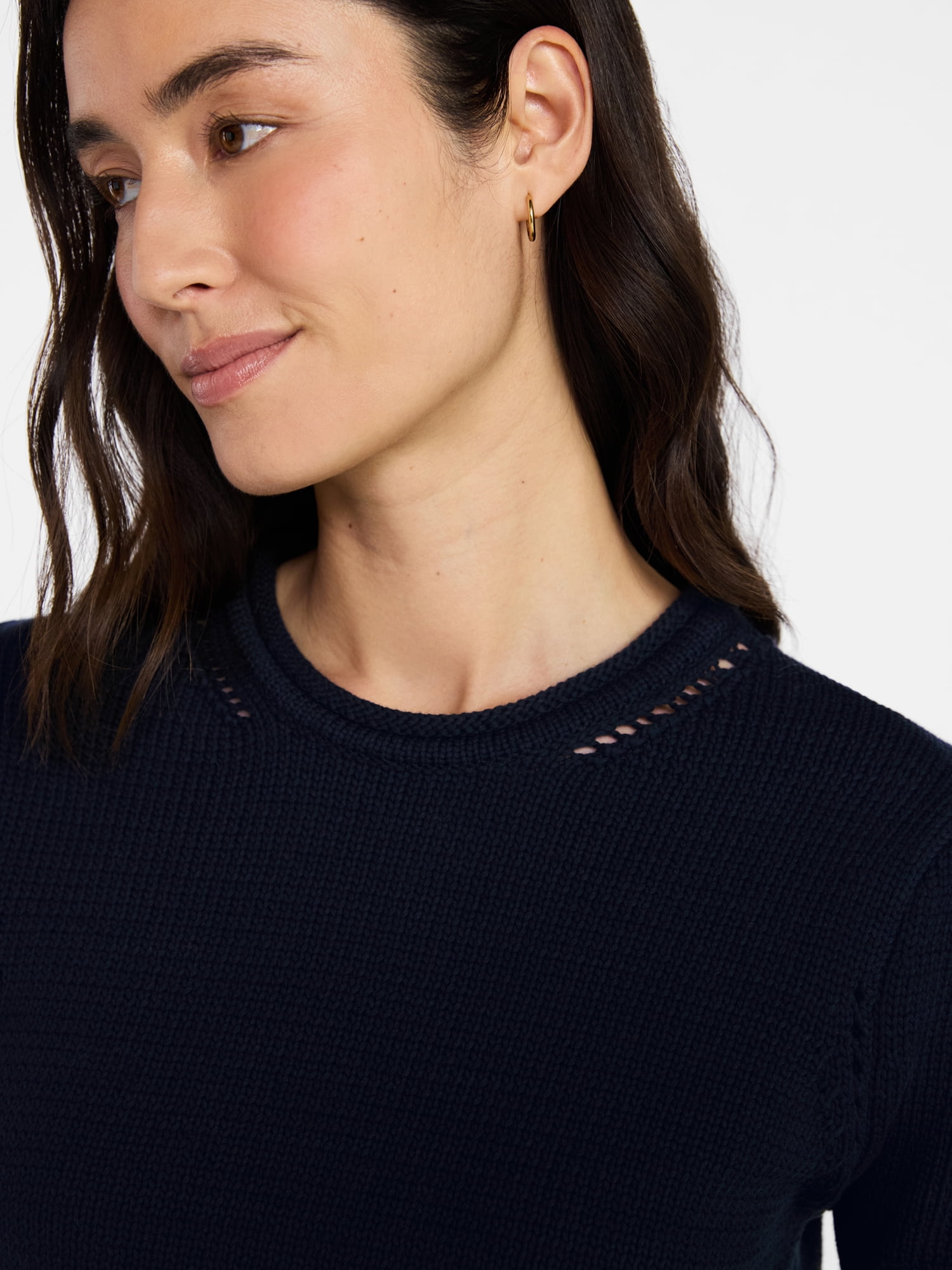 Time and Tru Women's Crewneck Sweater with Long Puff Sleeves, Lightweight, Sizes XS-XXXL