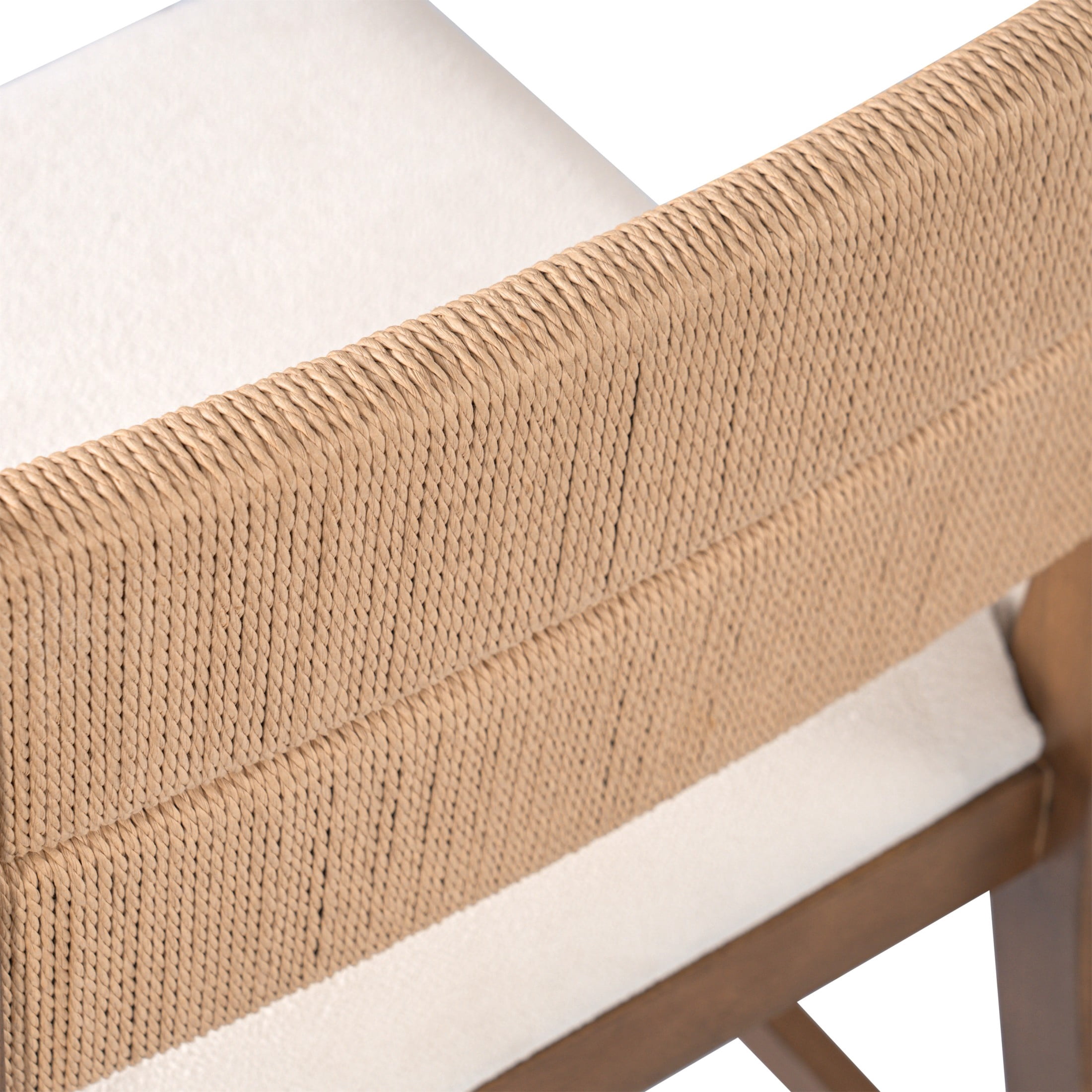 Christopher Knight Home Upholstered Counter Stools, Rope Back, Wood Frame, Beige+Walnut, Set of 4