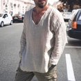 thumbnail image 5 of Camisa casual con cuello en V Camisa casual elegante de manga larga con cuello en V para hombre con detalles de bordes redondeados Diseño de ajuste holgado Color sólido, 5 of 5
