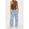 thumbnail image 6 of sicmoss Women's Blue Y2K Distressed Barrel Jeans Baggy Wide Leg Floral Print Long with Patchwork, 6 of 6