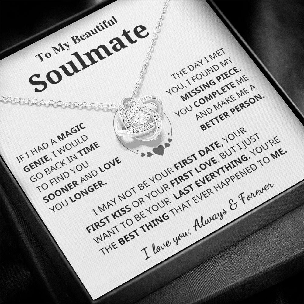 To My Soulmate Last Everything Necklace A Meaningful Necklace Perfect For Anniversaries Birthdays Valentine Version 1106 White Love Knot Necklace