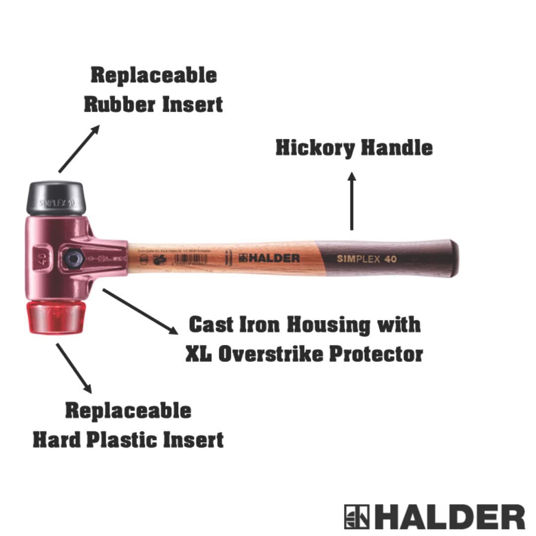 Halder Simplex Mallet with Black Rubber/Red Plastic Inserts and Cast Iron Housing, 1.57" / 22.58 oz.