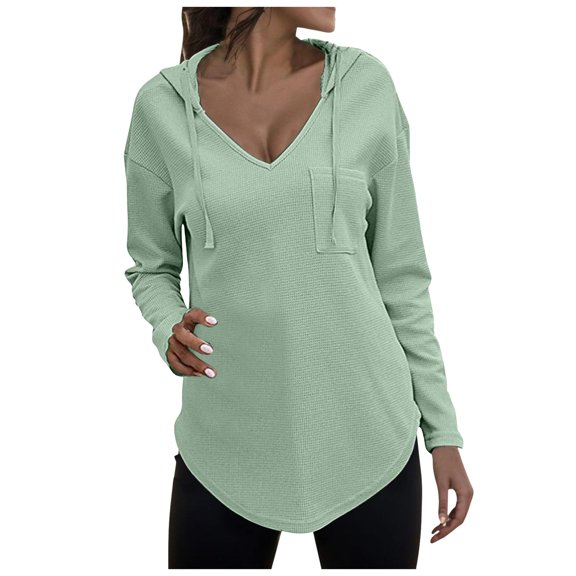 Bmisegm Women Neck Hoodies Long Sleeve Sweatshirt Drawstring Pullover Tops with Pocket Hoodies for Women Comfortable and Practical Mint Green S