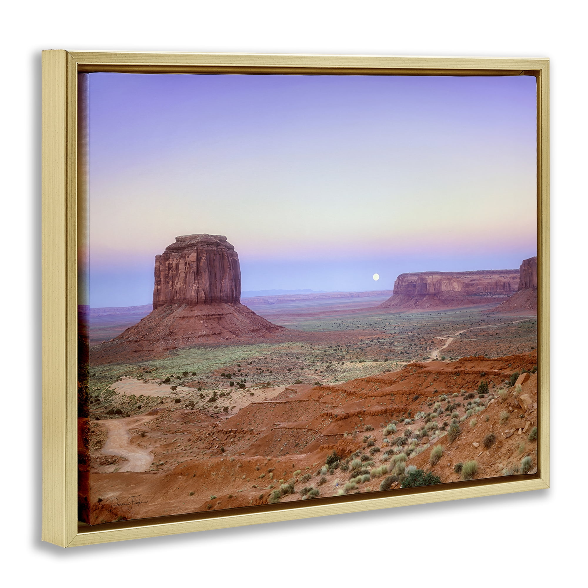 Stupell Industries Moonrise Over Monument Valley Gold Framed Floater Canvas Wall Art, design by Dennis Frates