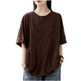 thumbnail image 4 of Tauxra Women's Casual Tops, Short Sleeve Round Neck Patchwork Blouse for Daily Wear, Relaxed Fit and Comfortable Summer T Shirt, 4 of 5