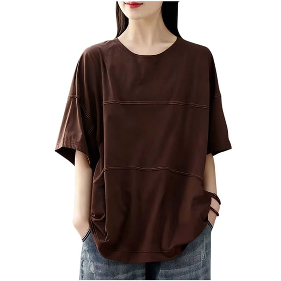 XPMWRP Womens Oversized T Shirts Summer Casual Short Sleeve Crew Neck T Shirt Loose Fit Solid Color Basic Tee Tops Coffee XXXXL