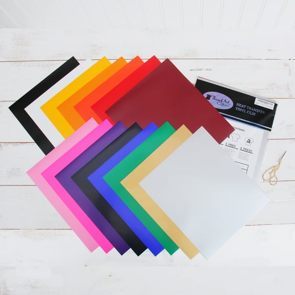 Threadart Rainbow Colors Variety Pack 10" x 12" Heat Transfer Vinyl Precut Sheets | Solid Colors | 15 Sheets | Compatible with Cricut Silhouette and Cameo | HTV