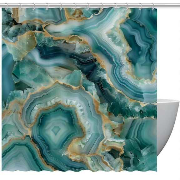 Teal Agate Shower Curtain, Waterproof Polyester Fabric Bathroom Curtain Decor with 12 Hooks, Washable, 72 x 72