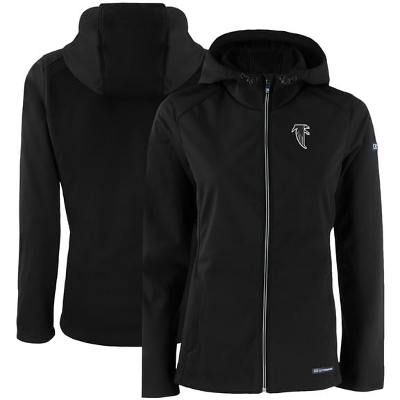 Women's Cutter & Buck Black Atlanta Falcons Evoke Eco Softshell Recycled Full-Zip Hooded Jacket