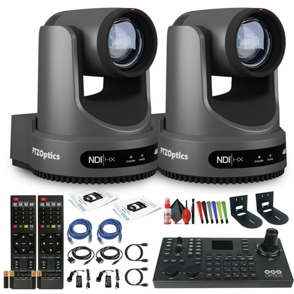 PTZOptics Move 4K SDI/HDMI/USB/IP PTZ Camera with 20x Optical Zoom (Gray) (PT20X-4K-GY-G3)   Camera Joystick Controller   2 x Wall Mount (Black)   Lens Cleaning Kit   Ethernet Cable   Wire Ties