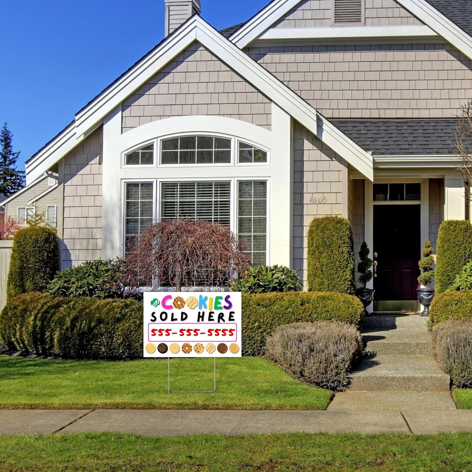 Girl Cookies Sold Here Yard Sign with H Frame Stake 12 x 18 Scout Colorful Stop Buy Cookie Box Door Hanger Reorder Troop Number Sales Goals