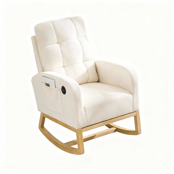 Garvee Nursery Rocking Chair 34.2 x 25.9 x 40.9", with USB Port, High Back, Beige
