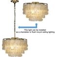 thumbnail image 6 of Coastal Natural Capiz Shell Tiered Flush Mount Ceiling Light with Antique Gold Metal Unique Tiered Seashell Close to Ceiling Lamp for Dining Room Living Room (W 18"), 6 of 9