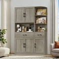 thumbnail image 6 of Homfa 67" Kitchen Pantry with Microwave Stand, Freestanding Kitchen Cupboard with 5 Doors, 2 Drawers and 3 Side Shelf, Hutch Cabinet for Dining Room, Wash Gray, 6 of 8
