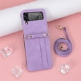 thumbnail image 6 of Wallet Case for Samsung Galaxy Z Flip 3, Pretty Card Package Cover Luxury PU Leather + Hard PC Bumper Ultra-Thin Protector with Long Shoulder Strap for Galaxy Z Flip 3 5G 2021 (A Purple), 6 of 14