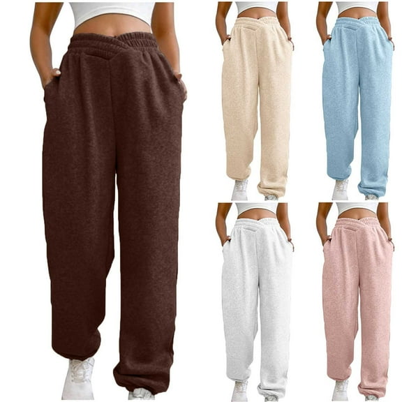 Sakmal Sweatpants Women High Waisted Joggers Pants Elastic Waist Brown Casual Solid Joggers for Women L