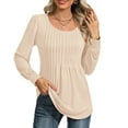 thumbnail image 3 of UVN Blouses for Women Pleated Long Sleeve Shirts Crew Neck Dressy Casual Tunic Tops, 3 of 9