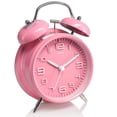 thumbnail image 1 of Despertador analógico con doble campana y luz nocturna, alarma fuerte y esfera grande de 4 pulgadas, color rosa, 1 of 5