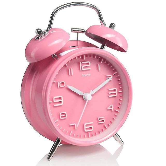 Despertador analógico con doble campana y luz nocturna, alarma fuerte y esfera grande de 4 pulgadas, color rosa