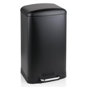 Athena Collection Step-on Trash Can 10.5 Gallon Garbage Can with Lid and Metal Pedal 40 Liter Waste Bin with Inner Bucket Back & Handle Indoor Trash Bin for Kitchen, Office, Bedroom, Black