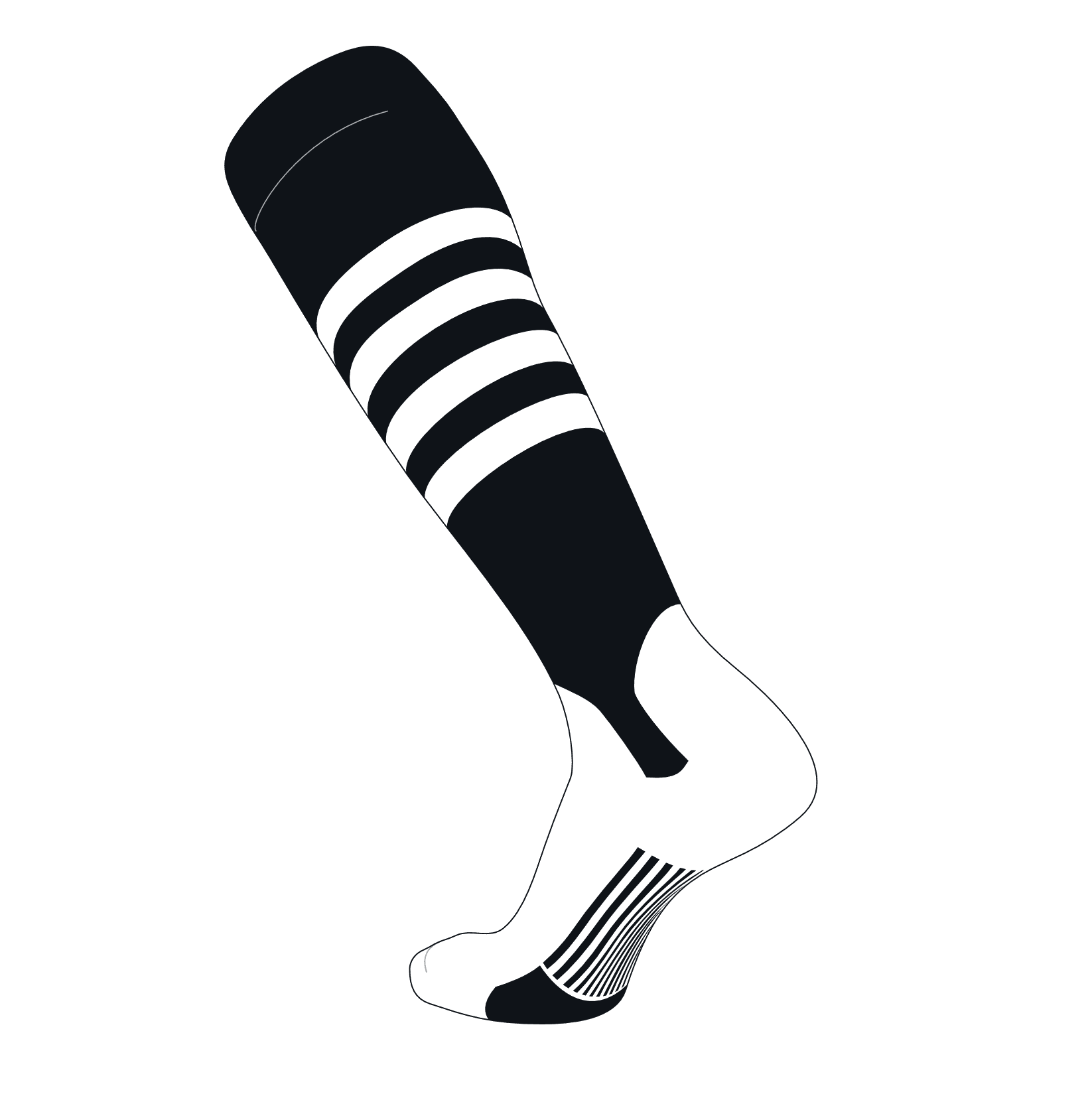 TCK Elite Baseball Knee High Stirrup Socks (I, 5in) Black, White, Black (L)