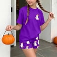 thumbnail image 5 of Kids Girls Halloween Outfits Teen Size 13-14 2 Piece Lounge Set Short Sleeve Cute Ghost Graphic T-Shirt and Sleep Shorts Fall Holiday Sleepwear Casual Pajamas Nightwear, 5 of 9