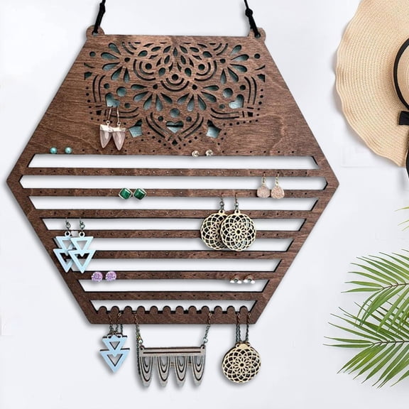 Dserhfy Wooden Hanging Earring Holder Wall Decor Jewelry Organizer Vintage Earring Display Organizer for Women And Girls Earrings Necklaces