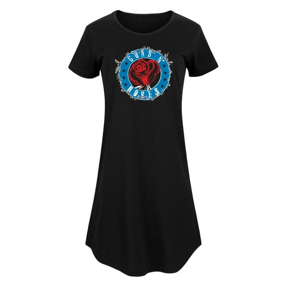 Guns N' Roses - Red Rose White Vine Blue Emblem - Women's Any Way Dress