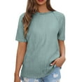 thumbnail image 1 of Liquidation! Uooqdmx T-Shirts à Manches Courtes pour Femmes, Hauts Crochet pour Femmes, T-Shirt Uni pour Femmes, T-Shirts Légers Col Rond Tunique Basique, T-Shirts Basiques pour Femmes, Vert Menthe TG, 1 of 5