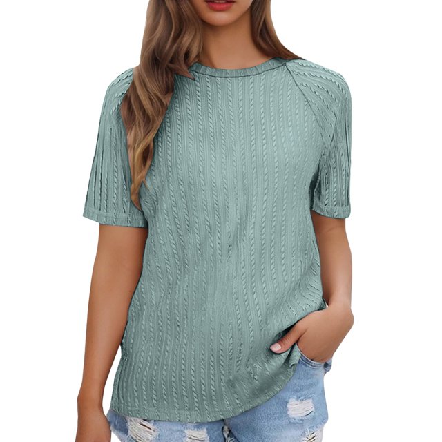 Liquidation! Uooqdmx T-Shirts à Manches Courtes pour Femmes, Hauts Crochet pour Femmes, T-Shirt Uni pour Femmes, T-Shirts Légers Col Rond Tunique Basique, T-Shirts Basiques pour Femmes, Vert Menthe TG