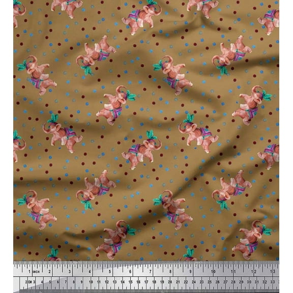 Soimoi Cotton Duck Fabric Dot & Elephant Nursery Themes Print Sewing Fabric Yard 42 Inch Wide