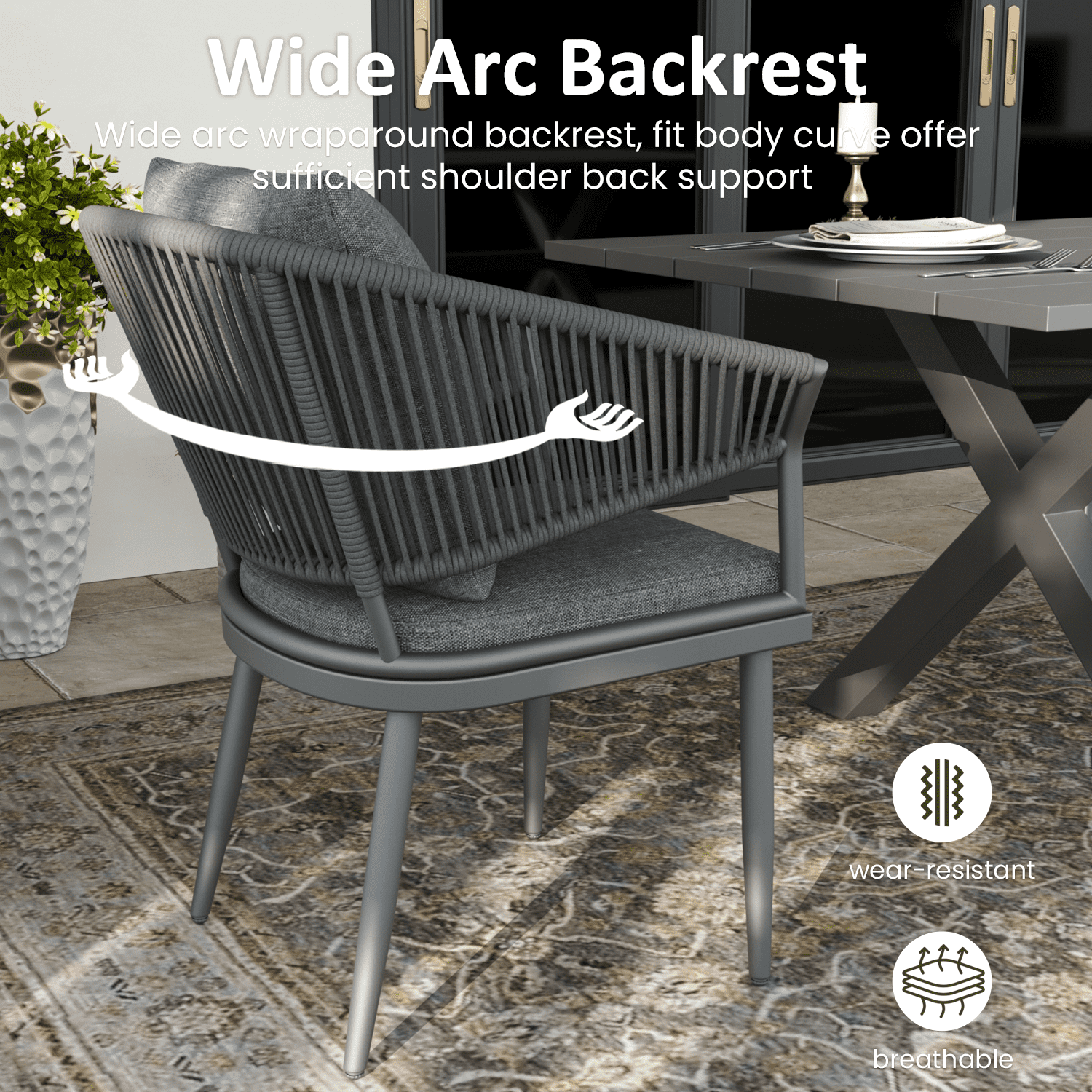 LayinSun Outdoor Dining Chairs Set of 2, 2 Pieces All-Weather Wicker Patio Chair for Patio, Deck, Proch with Soft Cushions and Armrests