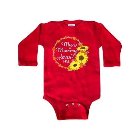 

Inktastic My Mommy Loves Me with Sunflower Wreath Gift Baby Boy or Baby Girl Long Sleeve Bodysuit
