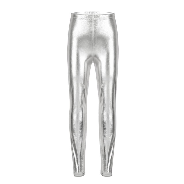 Children Girls Shiny Metallic Skinny Pants Leggings Cheerleading Hiphop Street Jazz Dance Stage Performance Costume Dancewear150 Gong Bohan LED
