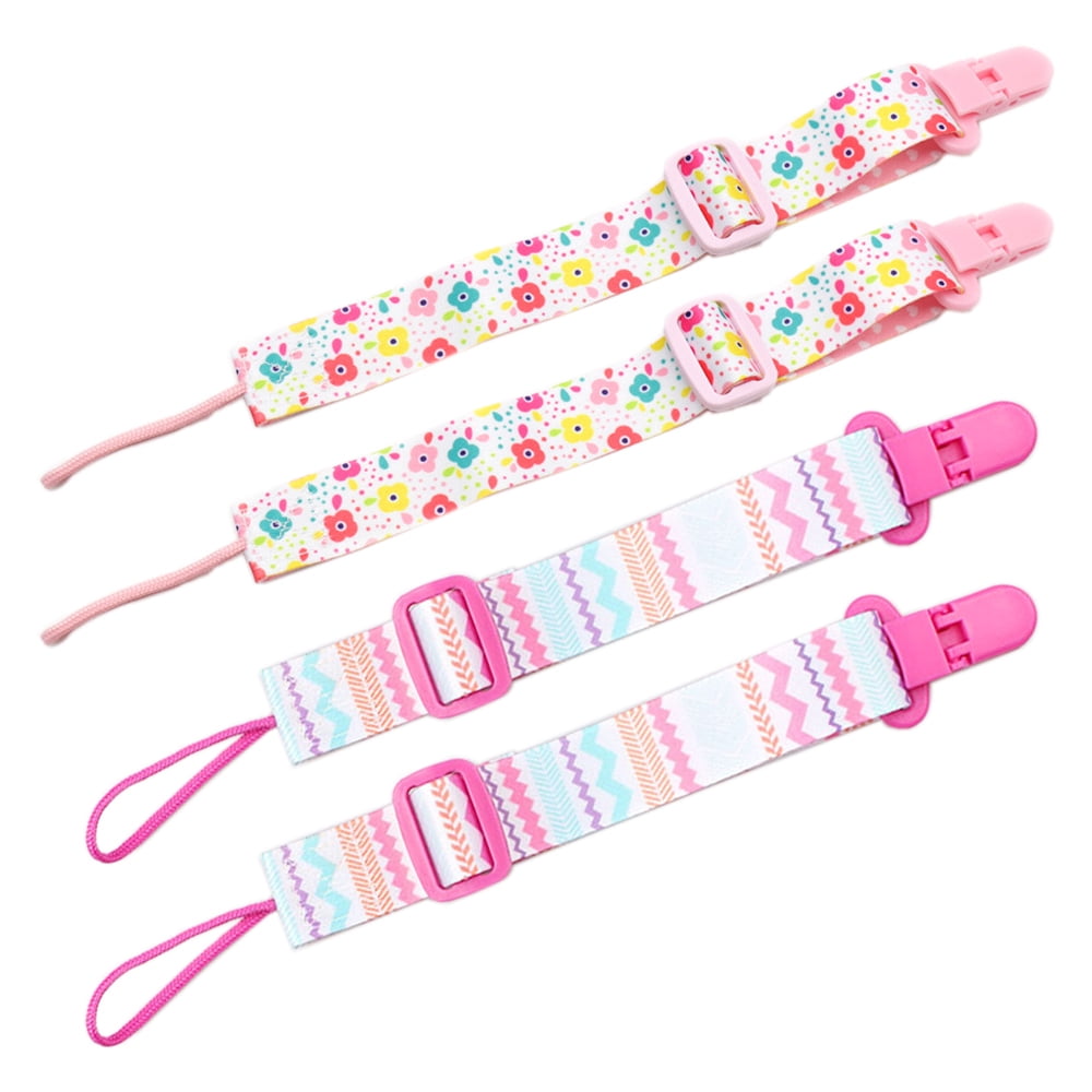 4-piece baby adjustable pacifier chain clip with double-sided pattern. Baby toy anti loss chain clip,style1