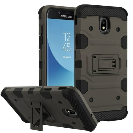 Small Storm Case Insten Storm Tank Dual Layer Hybrid Stand PC/TPU Rubber Case For Samsung Galaxy J7 (2018)/J7 Refine/J7 V 2nd Gen (2018) - Gray/Black ()