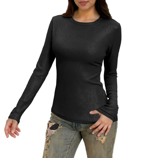 RXMEKW sous-Couche à Manches Longues pour Femmes, Confortable, Couleur Unie, Col Rond