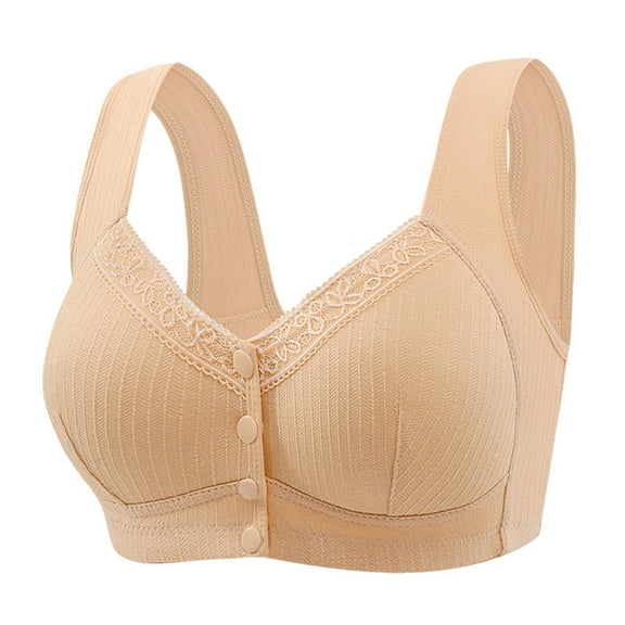 LLYwey Womens Push up Bras Comfortable Solid Front Buckle Ventilate Elastic Style Medium Sized Bra Without Underwire Women's Plus Size nylon Cami Bra Style LW-148 Beige 44