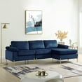 thumbnail image 3 of HomeStock Luxe Modern Velvet L-Shape Sectional Sofa with Square Padded Armrests, Solid Pattern Upholstery - 51.6"D x 101.2"W x 33.1"H, Comfortable and Stylish Seating for Living Room-Color:Blue/Gold, 3 of 7