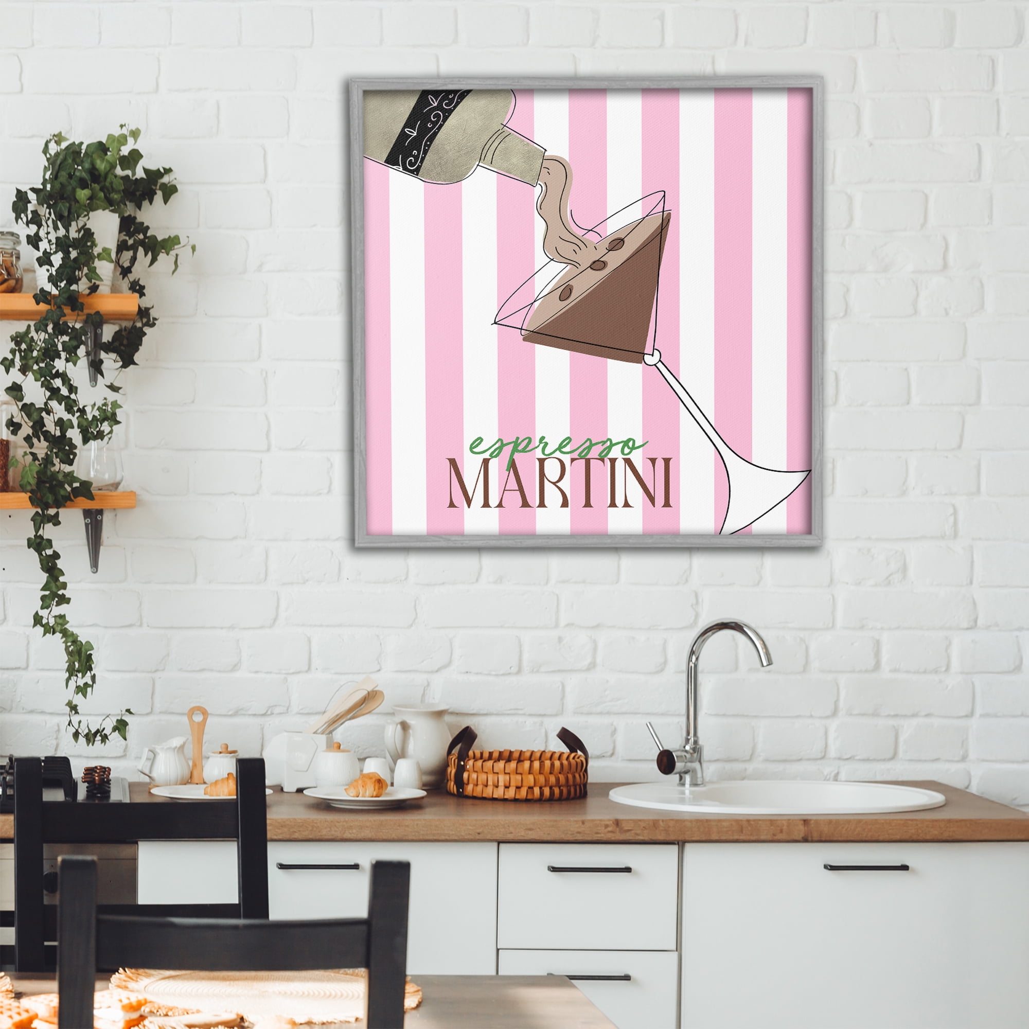 Stupell Industries Espresso Martini Pink Stripes Gray Framed Giclee Art, design by Deidre Mosher