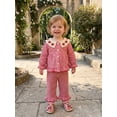 thumbnail image 4 of Cjfdfy Toddler Baby Girl Fall Outfits Casual Cherry Strawberry Plaid Button Down Doll Collar Long Sleeve Tops with Pants 2 Pcs Set Cute Red Pink Checkered Doll Collar Casual Set Fall Clothes, 4 of 9