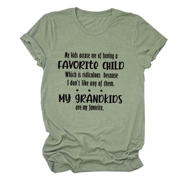 Camiseta con el alfabeto para mujer con cita peculiar, cuello redondo, mangas cortas, verde oliva, fuente negra, talla S Camiseta favorita para niños
