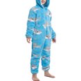 thumbnail image 2 of Pijamas de una pieza con estampado de patrones de animales de dibujos animados de Jammies con capucha para niños para uso doméstico, 2 of 5