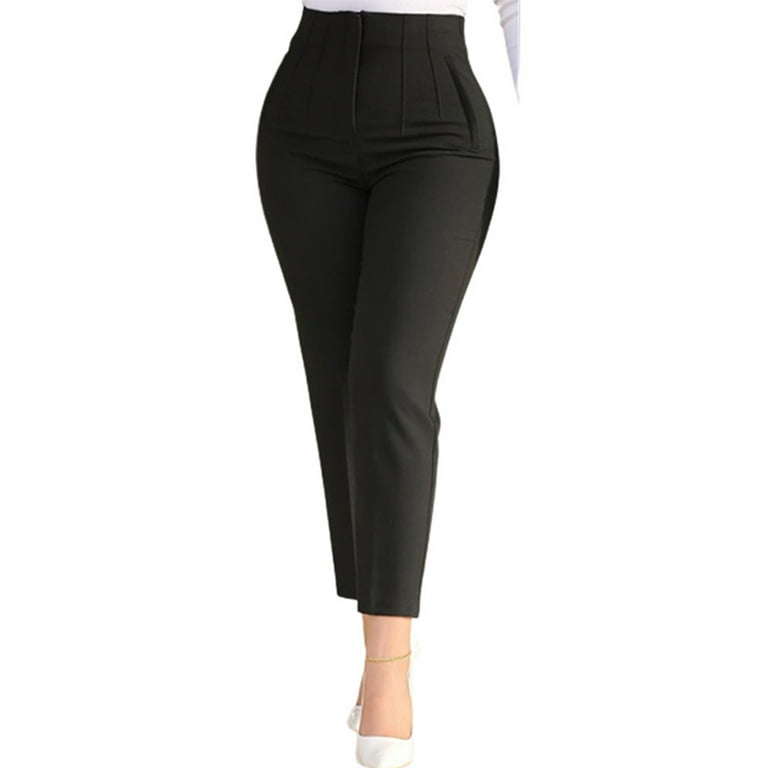 Grianlook Womens Work Dress Pants Office Business Casual Slacks Ladies  Regular Straight Leg Trousers with Pockets Black S