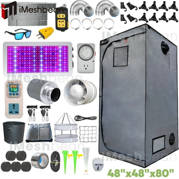 iMeshbean 48"x48"x80" Complete Grow Tent Kit, LED Full Spectrum Grow Light, Indoor Plant Air Filter Kit