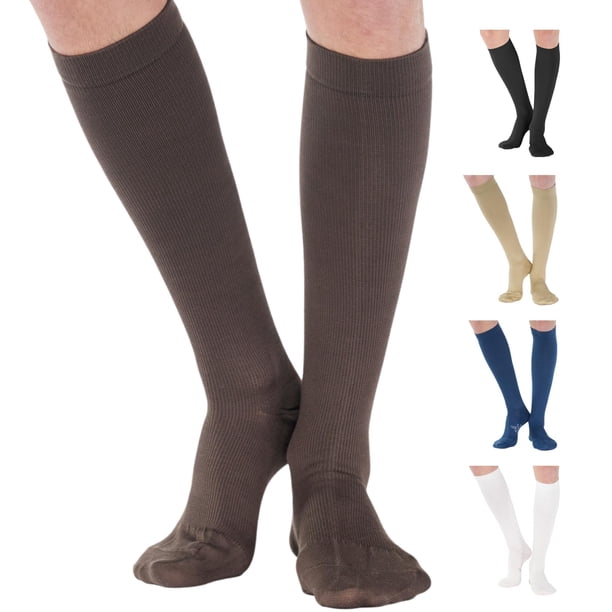 Hecho en Estados Unidos - Rodilla de compresión para mujeres y hombres 20-30 mmHg - Calcetines de compresión opacos con soporte graduado para hinchazón linfedema dolor de piernas durante el embarazo -